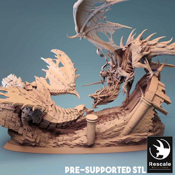 D Printable Cursed Dragon Vs Armored Dragon By Rescale Miniatures