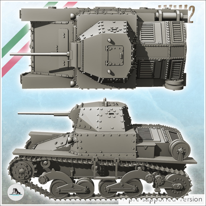 3D Printable Fiat Ansaldo L6 40 Italian Light Tank Italy WW2 World