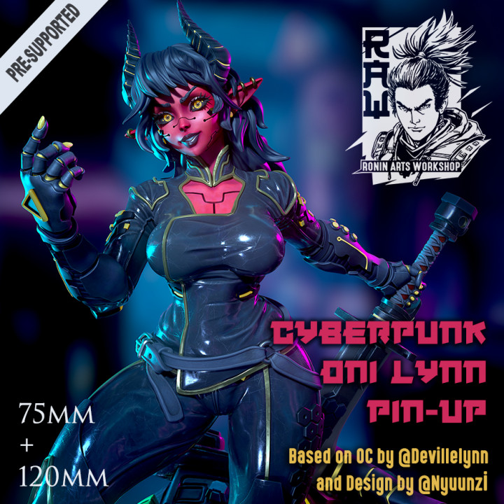 3D Printable Cyberpunk Oni Lynn Pin Up Pre Supported By Ronin Arts