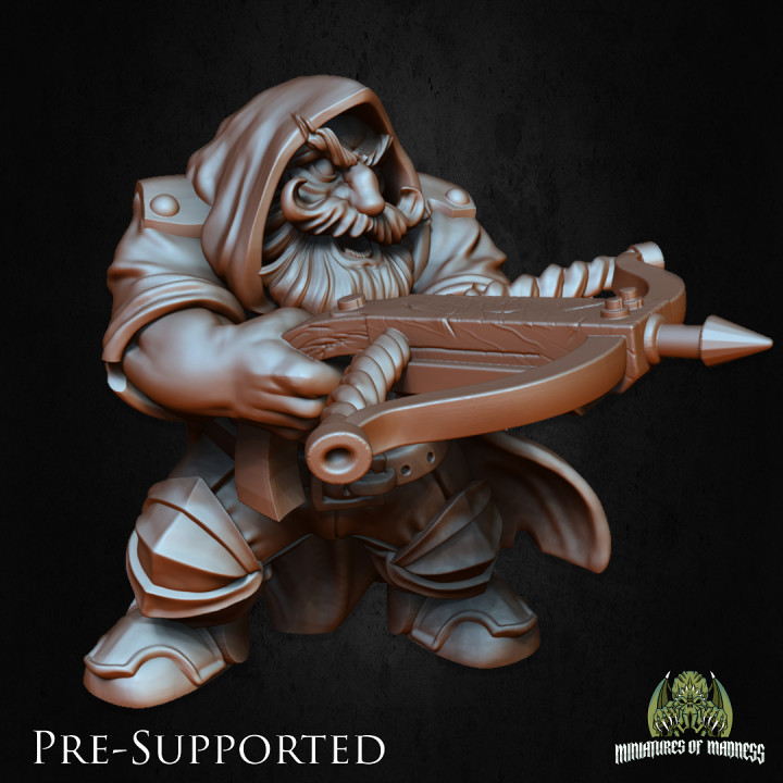 3D Printable Dwarf Crossbowman 2 PRE SUPPORTED Dwarf Ranger By