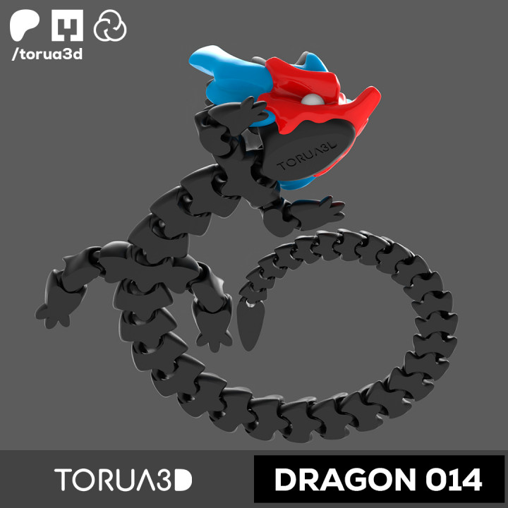 3D Printable Articulated Dragon 014 STL File No Supports Print In