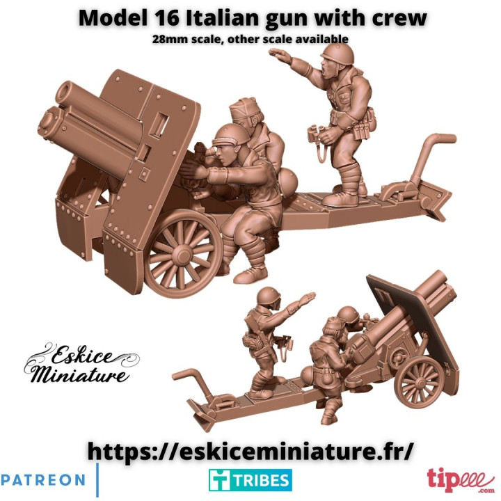 3D Printable Model 16 Italian Gun With Crew 28mm By Eskice Miniature