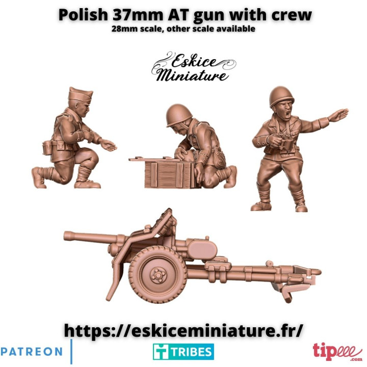 3D Printable Polish 37mm AT Gun With Crew 28mm By Eskice Miniature Aron