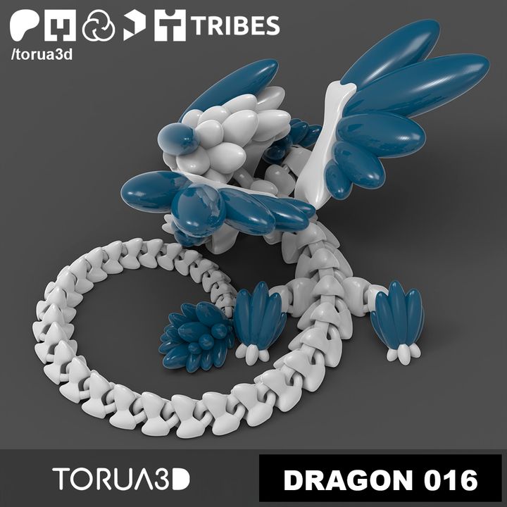 3D Printable Articulated Dragon 016 STL File No Supports Print In