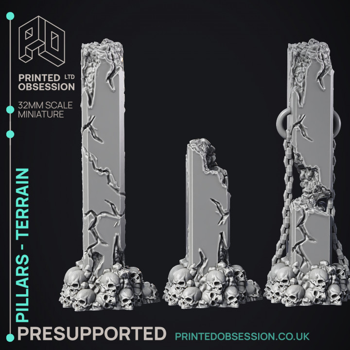Pillars - Scatter Terrain - 3 Models - PRESUPPROTEd - Hell Hath No Fury - scale 32mm image
