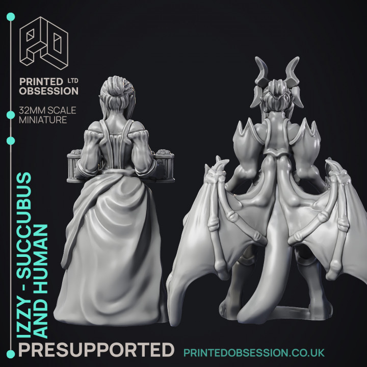 Succubus & human 'Izzy' - 2 Models - PRESUPPORTED - Hell Hath No Fury - 32mm scale image