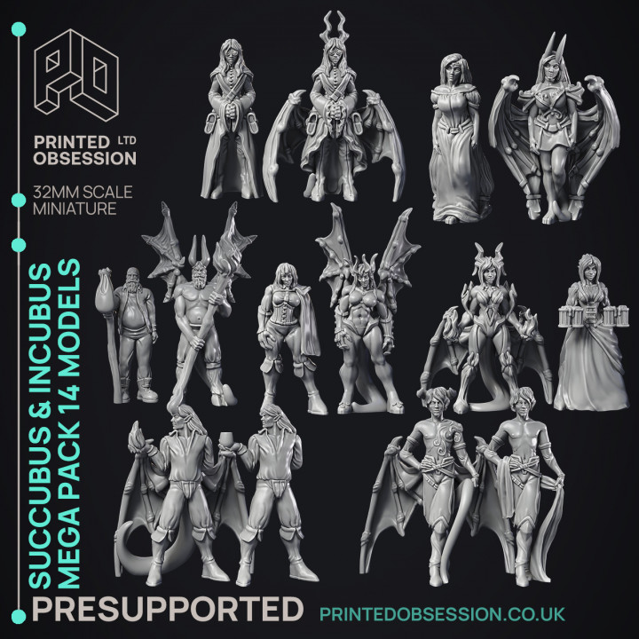 Succubus & Incubus Collection - 14 models 7 demon 7 human disguise - PRESUPPORTED - 32 mm Scale image