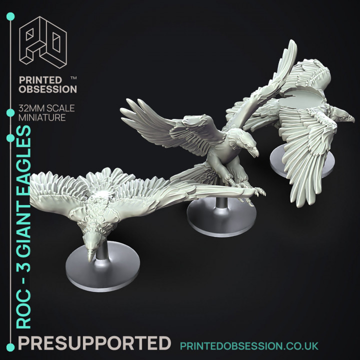 Roc - 3 Giant Eagles - PRESUPPORTED - 32mm scale image