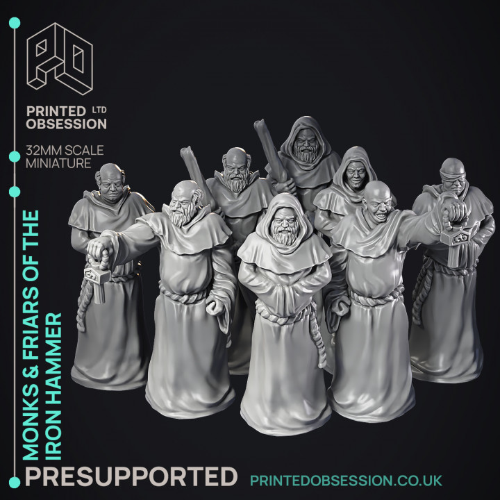 Friars & Monks of the Iron hammer - 8 Models - PRESUPPORTED - 32mm scale image