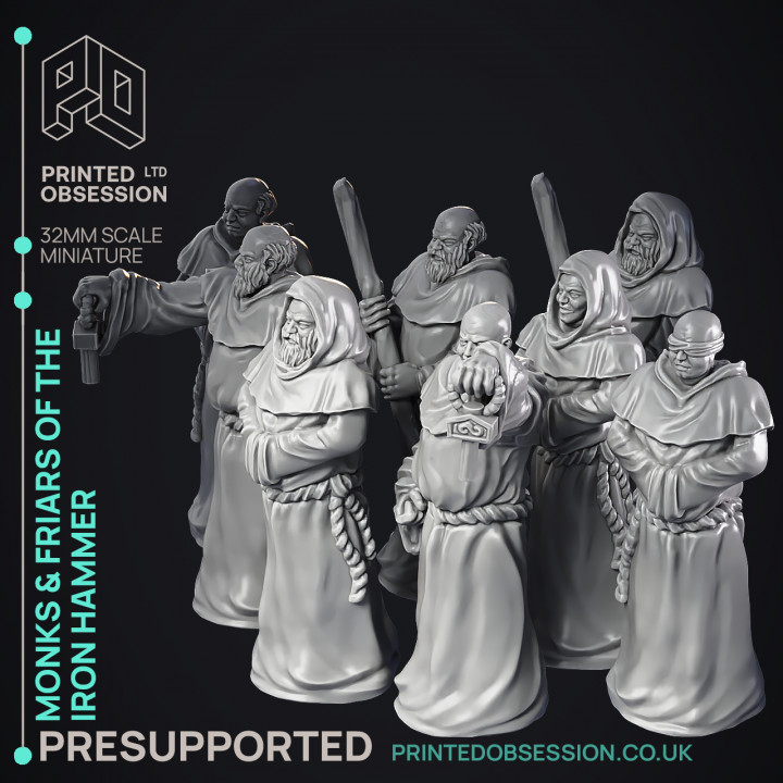 Friars & Monks of the Iron hammer - 8 Models - PRESUPPORTED - 32mm scale image