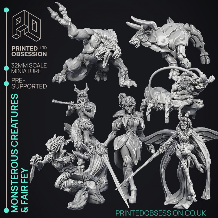 Monsterous creatures & Fair Fey - 6 Models - PRESUPPORTED - 32mm Scale image
