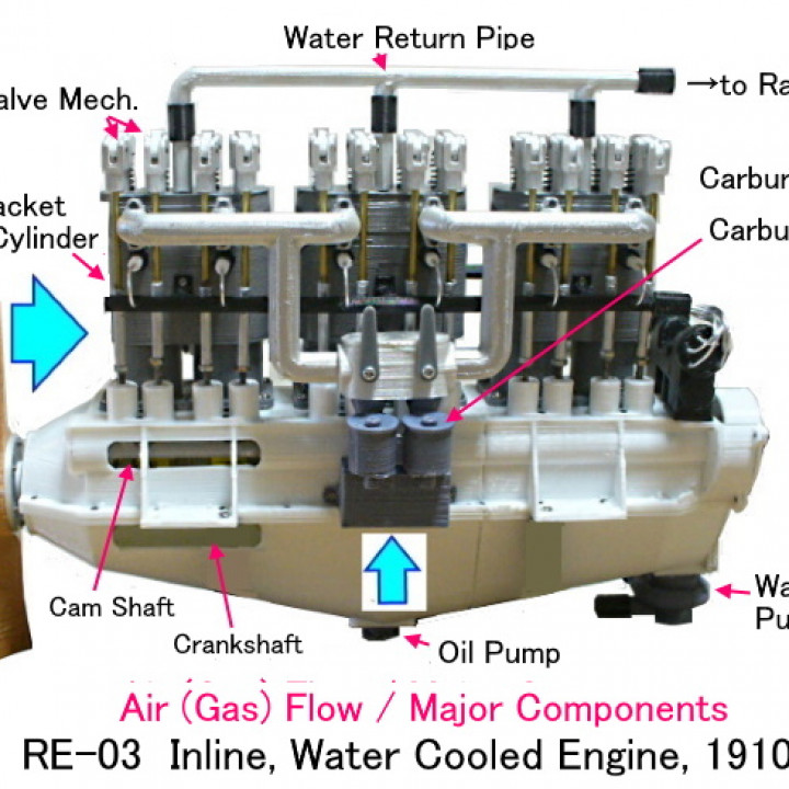 In-Line, Water Cooled Engine, 6 Cylinder, Cutaway, 1910s image