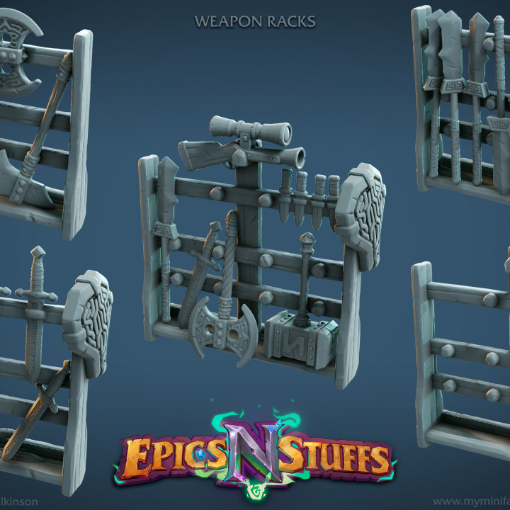 Weapon Racks 1-5 Scatter Miniatures - pre-supported image
