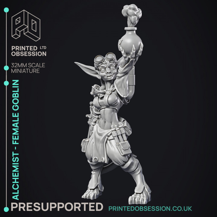 Alchemist - Goblin Female Artificer - PRESUPPORTED - 32mm scale image