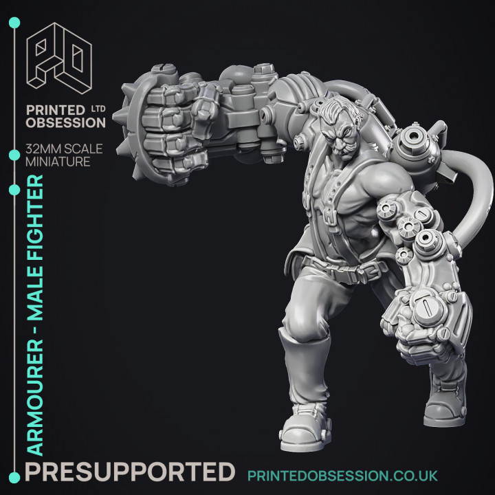 Artificer - Armourer - Male fighter - PRESUPPORTED - 32mm Scale image