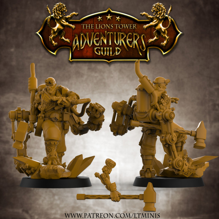 Adventurers Guild - LEVEL UP! Artificer Male (32mm scale modular Miniature) - set of 3 figures image