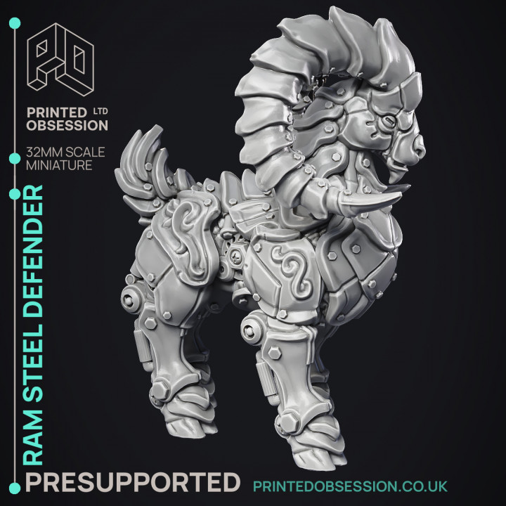 Ram Steel Defender - Artificer Construct - PRESUPPPORTED - 32mm Scale image