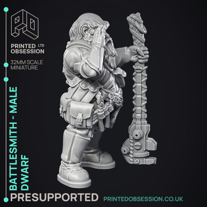 Battlesmith - Artificer - Male Dwarf - PRESUPPORTED - 32mm Scale image