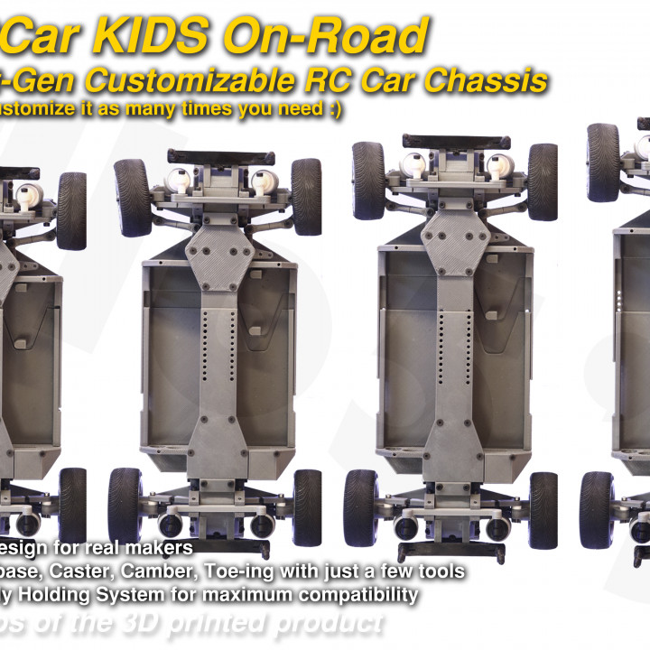 3D Printable MyRCCar KIDS OnRoad, 1/10 NextGen Customizable RC Car