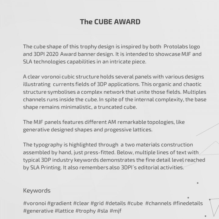 The Cube Award - 3DPI 2020 Trophy Challenge image
