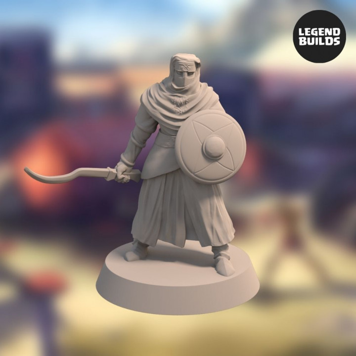 Night’s Cult Soldier with Sword and Shield - Pose 2 - Miniature – STL file image