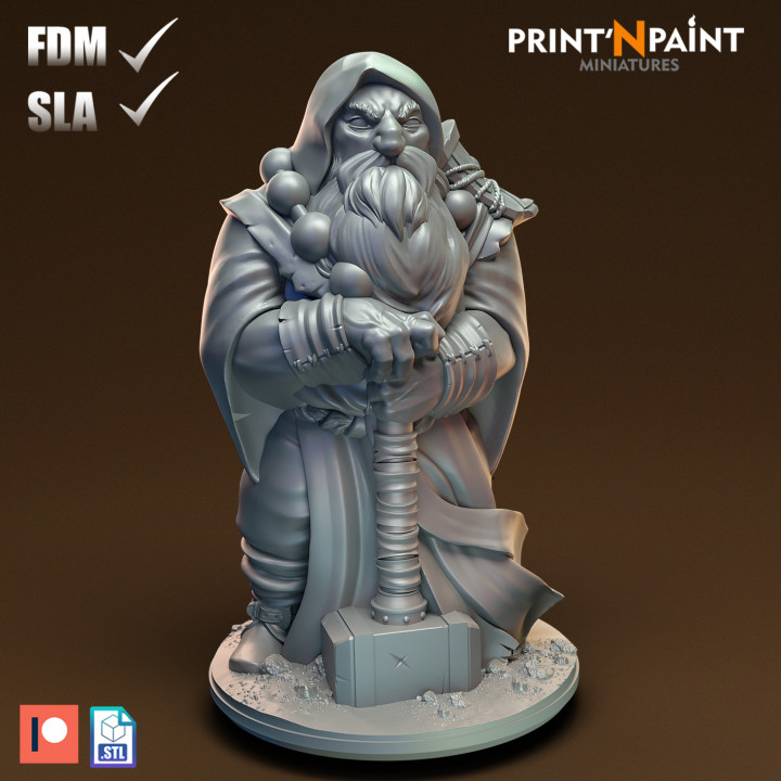 3D Printable Dwarf priest, Ulrich Brightdawn by Leonardo Escovar
