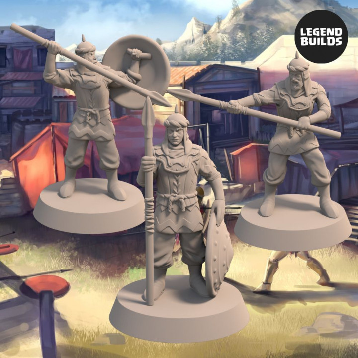 Empire of Jagrad Soldiers with Spears and Shields (3 unique miniatures) – 3D printable miniature – STL file image