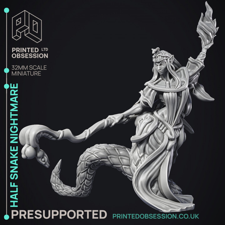 Half Snake Nightmare - Female half snake magic user -  PRE SUPPORTED - 32mm scale image