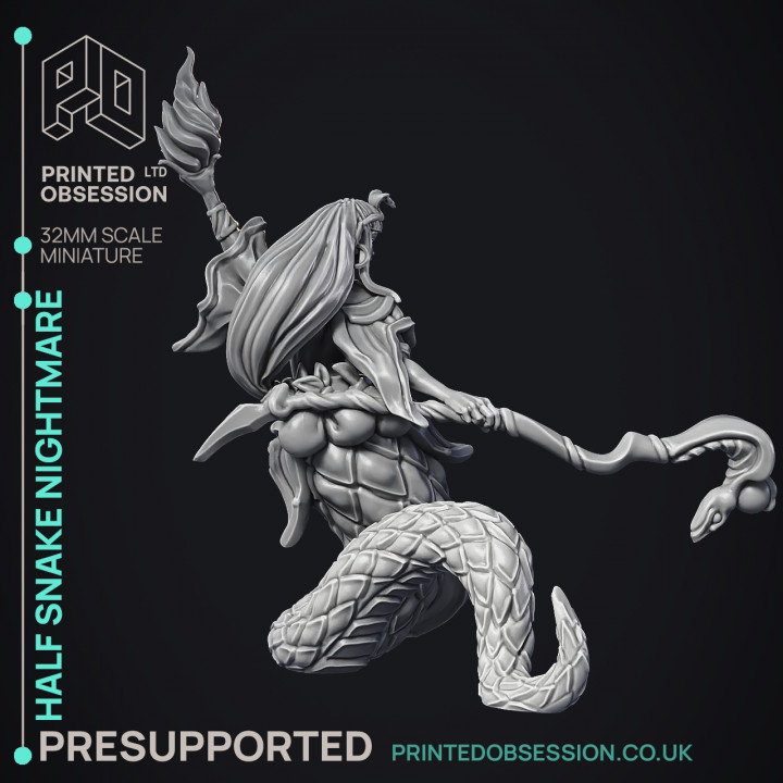 Half Snake Nightmare - Female half snake magic user -  PRE SUPPORTED - 32mm scale image