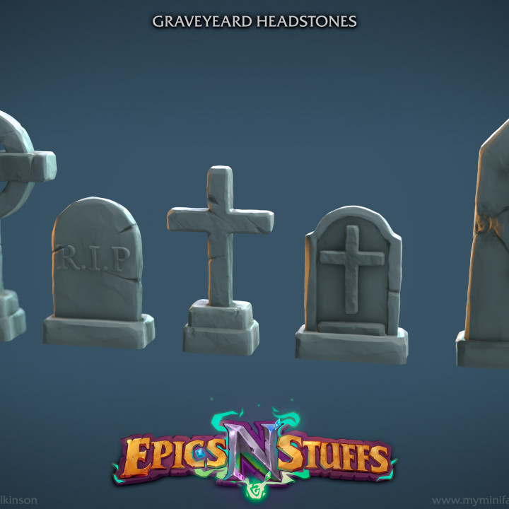 Graveyard Headstones Miniatures - pre-supported image