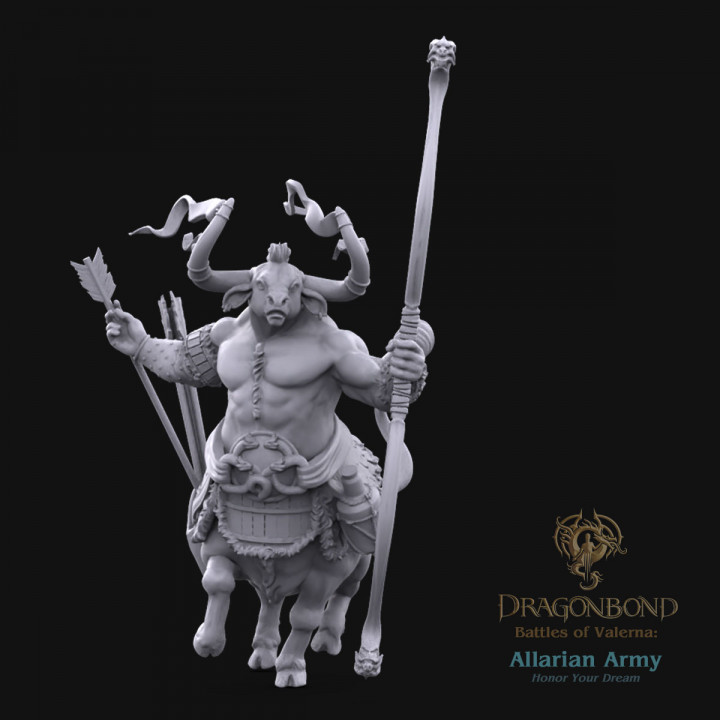 Allarian Bucentaur Archers Unit led by Chieftain Temkana from Dragonbond Wargame image