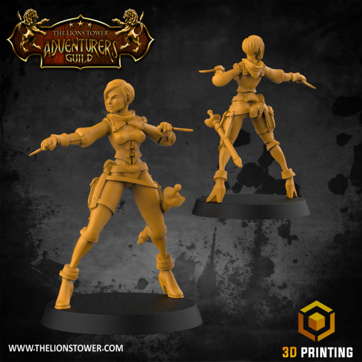 Level Up Rogue - Female (3x modular 32mm scale miniatures) PRESUPPORTED image