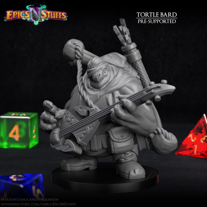 Tortle Bard Miniature - Pre-Supported image