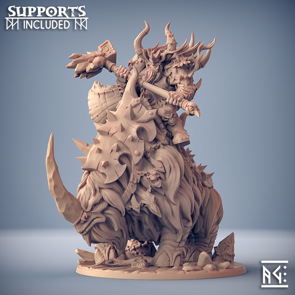 3D Printable Gothrak on Armored Frosthorn - Frostmetal Clan