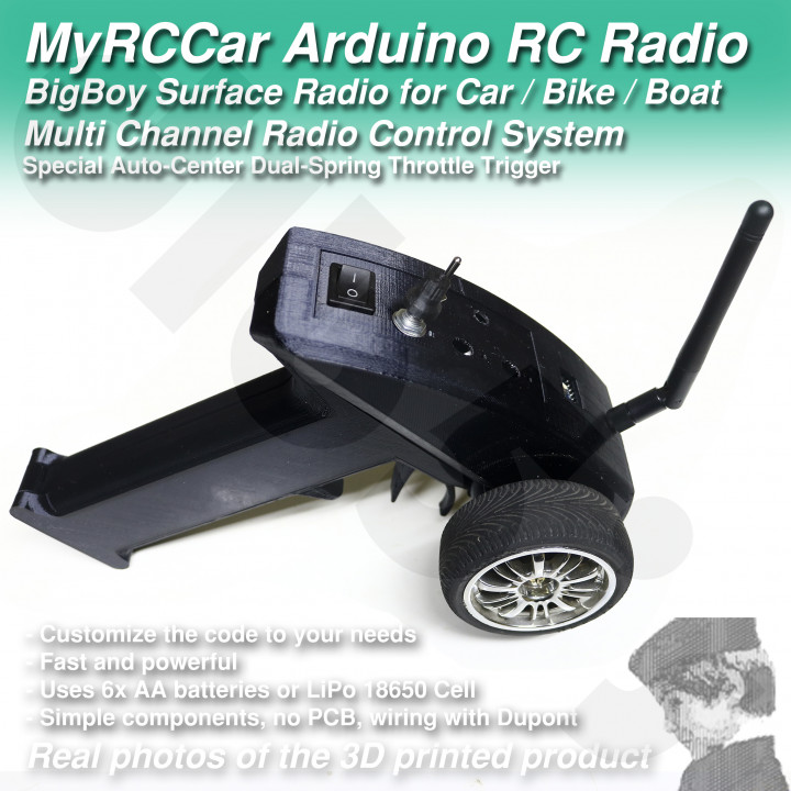 MyRCCar Arduino Surface Radio for RC Car / Bike / Boat. "BigBoy" Multi Channel Radio Control System, including Transmitter and Receiver image