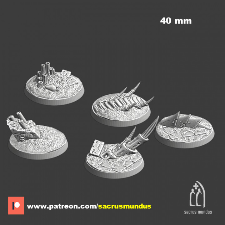 Tulipa, The Infested World. 3d Printing Designs. Alien, Xenos Spore Tyranid Round / Oval Bases Set for Wargames image