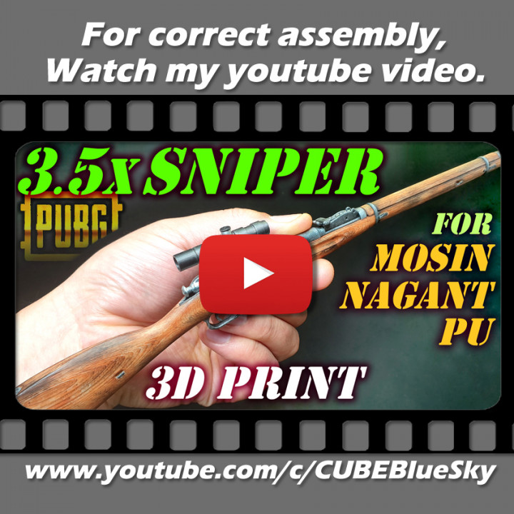 3D Printable 3.5x Scope for Mosin Nagant PU 1/4 Scale by Sky Ha