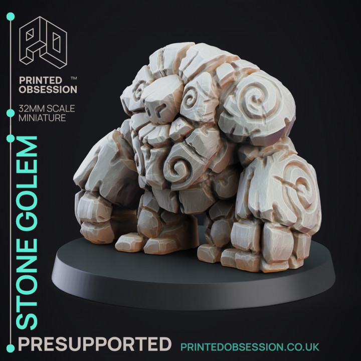 3D Printable Stone Golem - Construct - PRESUPPORTED - D&D 32mm by