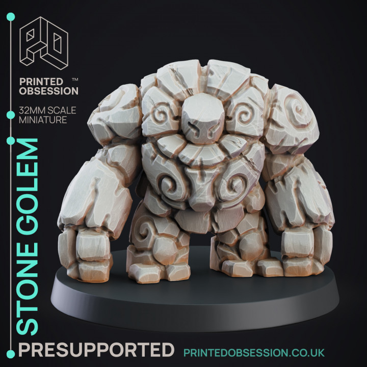 3D Printable Stone Golem - Construct - PRESUPPORTED - D&D 32mm by