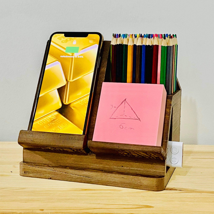 Phone Docking Station with Wireless Charger and Pencil Holder image