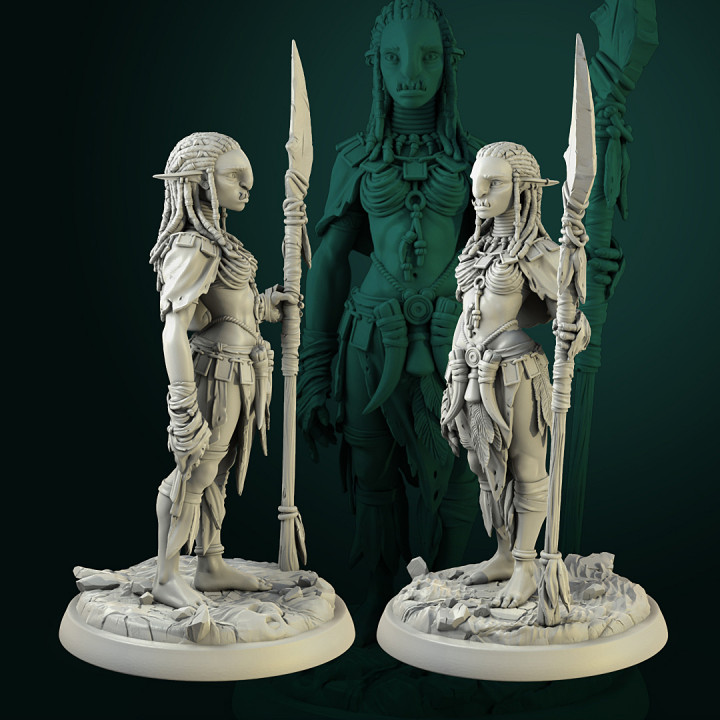 Troll female with spear 75mm pre-supported image