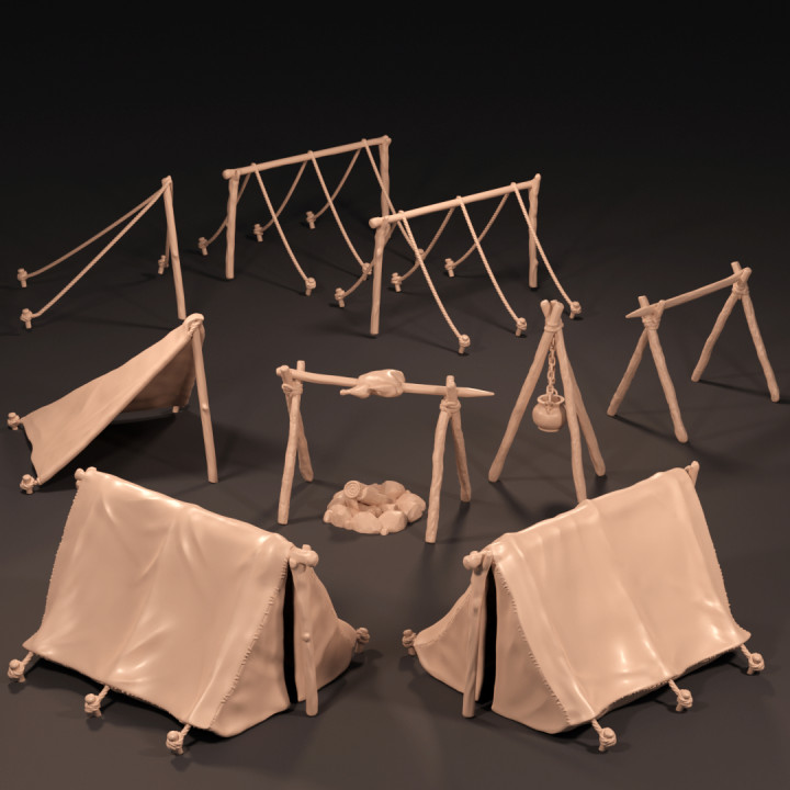 3D Printable Adventuring Camp - Tents & Bedrolls by Making Tlon