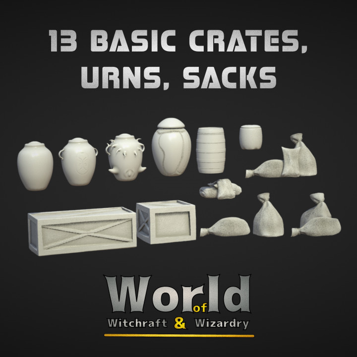 13 Basic Crates, Urns, Sacks, Barrel Set image