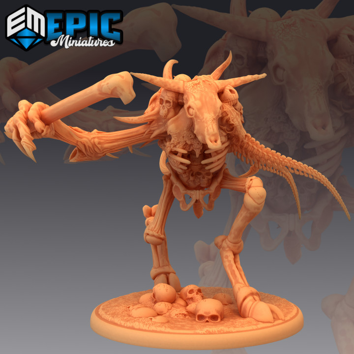 Bone Golem Attacking / Undead Animal Bone Construct / Skull Zombie image