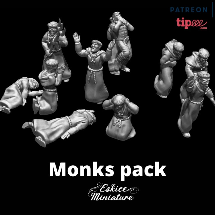 3D Printable Monks pack - 28mm for wargame by Eskice Miniature - Aron