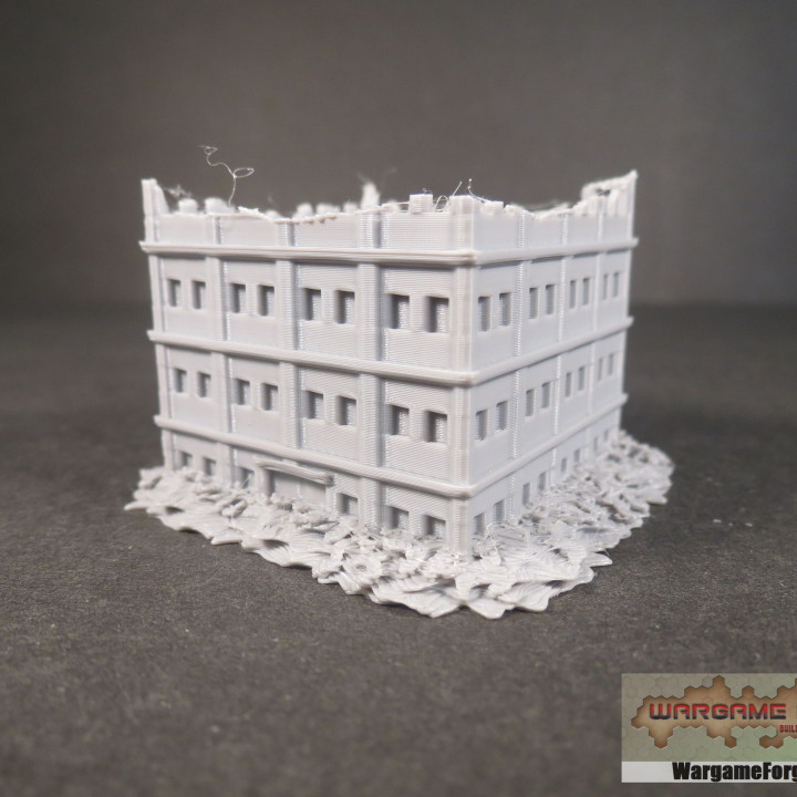 3D Printable Ruined Modern Building 1 MR001 by Wargame Forge