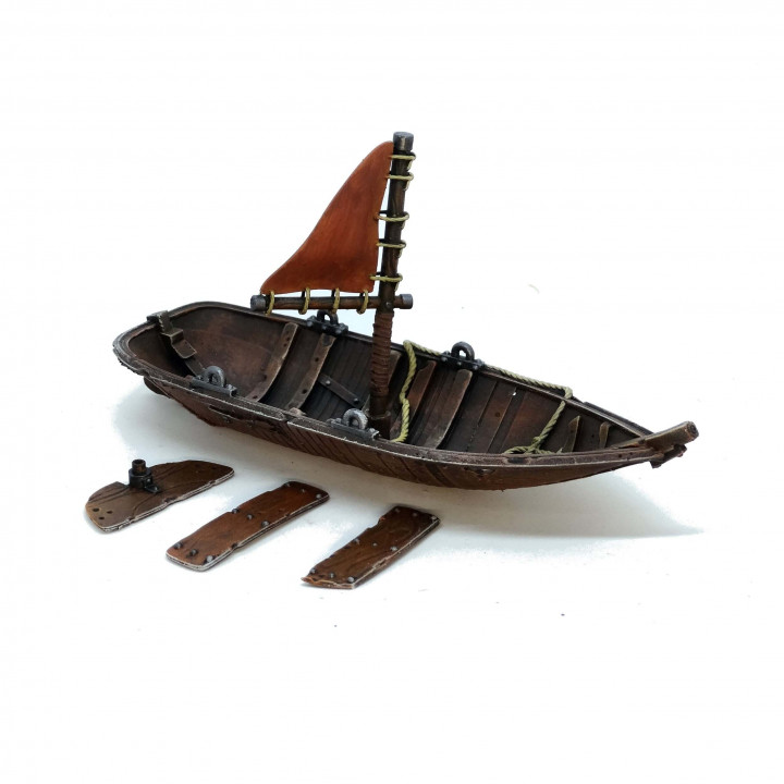 Sail Boat With Optional Sail/Seats Fantasy Tabletop Miniature image