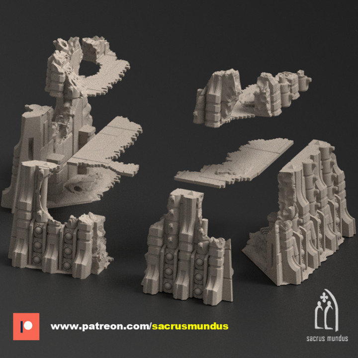 Davonis, Ancient Burial Site. 3D Printing Designs Bundle. Futuristic / Alien / Ruins / Scifi Buildings. Terrain and Scenery for Wargames image