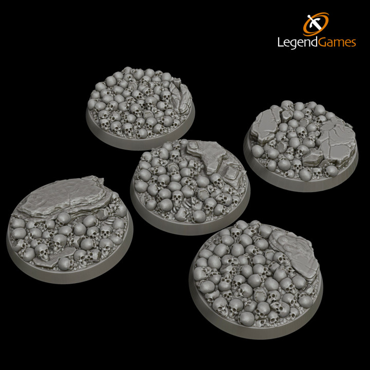 LegendGames 40mm Round Skull Bases x5