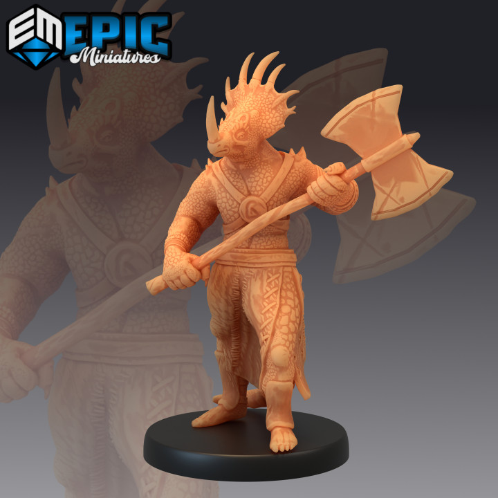 3D Printable Dinosaur Tribe Axe Warrior / Primitive Humanoid